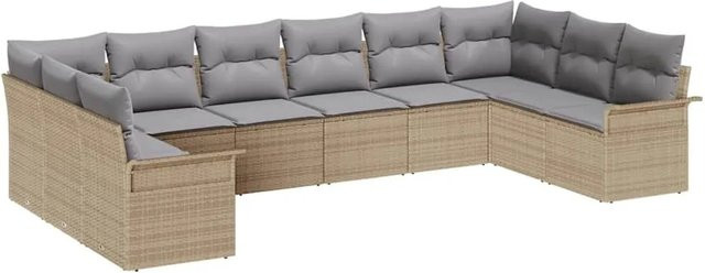 vidaXL Garten-Sofa-Set aus Poly-Rattan in Beige mit 10-teiliger Polsterung und Kissen in U-Form - Bild 1