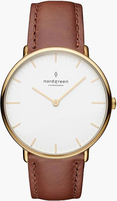 Nordgreen Herrenuhr Native, Quarz, Edelstahl, 40 mm, Leder, Weiß - Bild 1