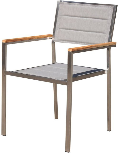 OUTFLEXX Gartenstuhl in Silber mit Armlehnen aus Teakholz, Edelstahl und Textilene, B/T/H: 62 x 56,5 x 86 cm - Bild 1
