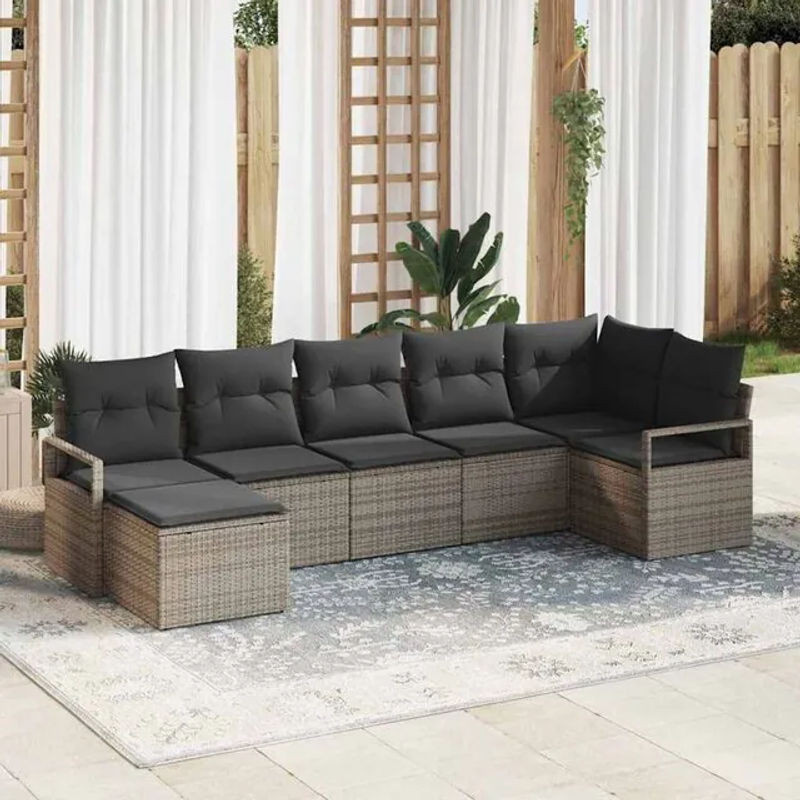 Modernes 7-teiliges Garten-Sofa-Set aus Poly-Rattan in Grau von vidaxl - Bild 1