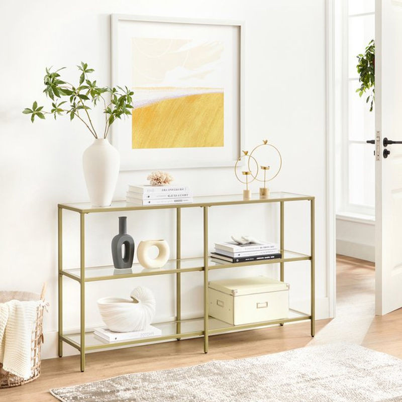 VASAGLE Konsolentisch Modern in Gold mit Glasablagen und Metallrahmen, B/T/H: 130 x 30 x 73 cm - Bild 1