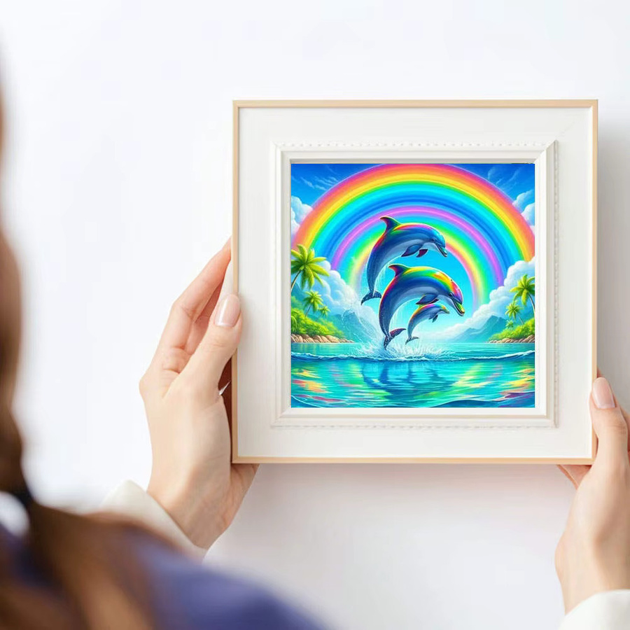HUACAN Diamant-Malerei Delfine unter Regenbogen 5D-Diamant-Stickerei-Set mit 3D-Vollbohrern und Mosaikbild in Multicolour, Breite: 20 cm, Höhe: 20 cm - Bild 3