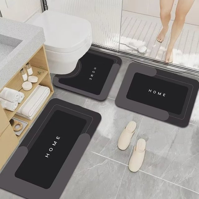 VIKAMA 3er-Set Diatomeenerde Badezimmer Bodenmatte in Grau, U-förmig, saugfähig und rutschfest - Bild 1