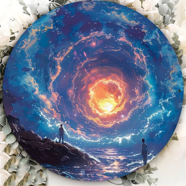 Potdemiel Aluminium-Metallwandkunst Magic Portal Fantasy-Türdesign in Blau und Gold, B/H: 20 x 20 cm - Bild 1