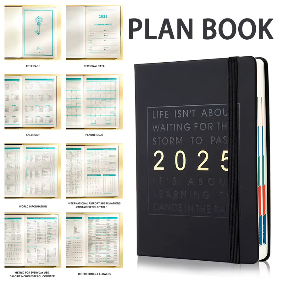 2025 Jahresplaner auf Englisch, 365-Tage-Tagesplaner als Hardcover Notizbuch in Schwarz für Zeitmanagement und Lernziele - Bild 3