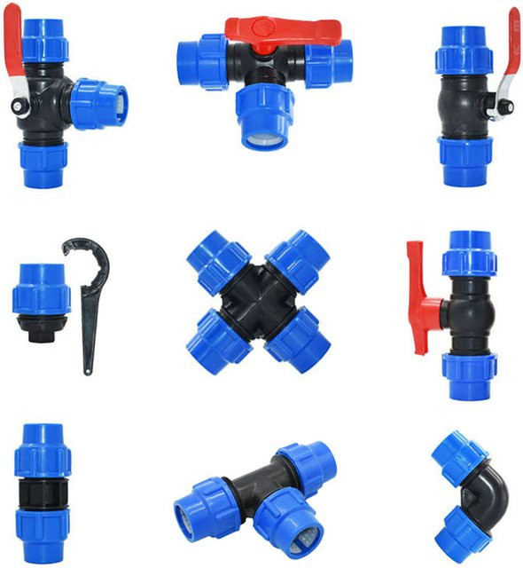 XGYN PE Kunststoff Schnellkupplung Set mit Kugelhahn, T-Stück, Ellenbogen und Kreuz für Wasserrohre - Bild 1