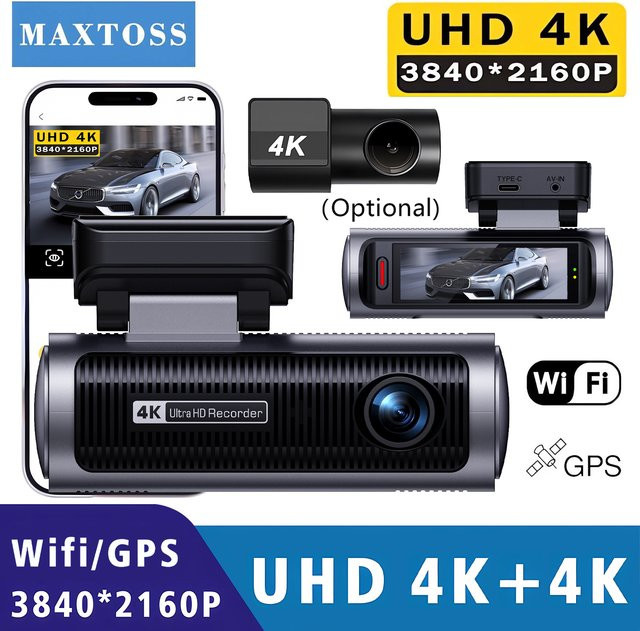 Maxtoss Dual-Objektiv 4K Dashcam mit 5G WiFi und GPS, Videorekorder vorne und hinten in Schwarz - Bild 1
