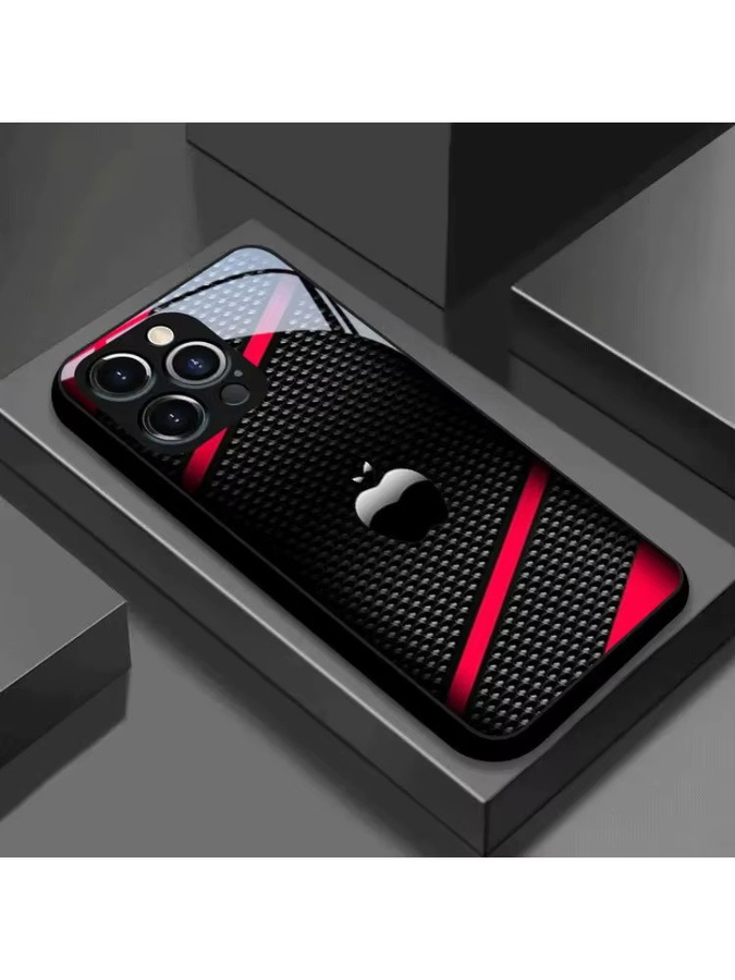 Schwarze Handyhülle aus gehärtetem Glas mit Carbonfaser-Design für Apple iPhone 11 bis iPhone 18 Pro Max und 16E - Bild 5