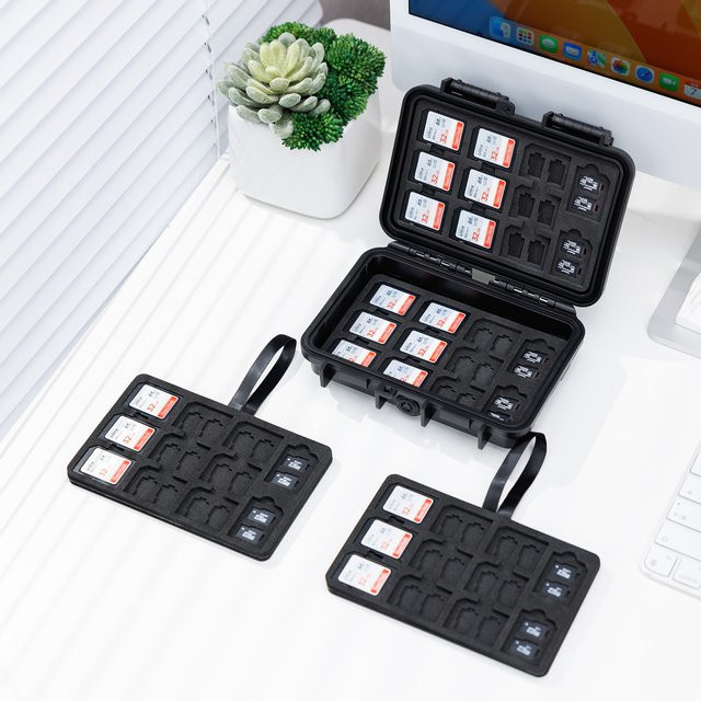 KIWIFOTOS Speicherkarten-Etui in Schwarz mit 132 Fächern für 88 MicroSD-Karten und 44 SD-Karten, tragbare IP67 wasserdichte Aufbewahrungsbox - Bild 1