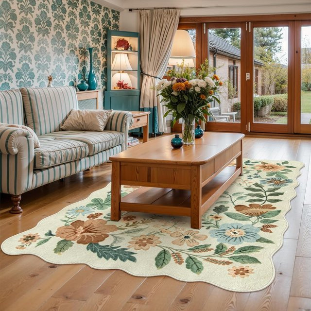 VIKAMA Vintage Floral Teppich Rund, Wasserdicht, Dekoration für Wohnzimmer und Schlafzimmer - Bild 1