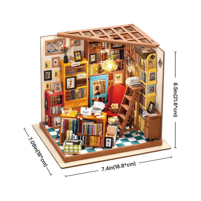 ROBOTIME Rolife 3D-Puzzle Sam's Arbeitszimmer Bibliothek DIY Miniaturhaus Bausatz aus Holz, mehrfarbig - Bild 3