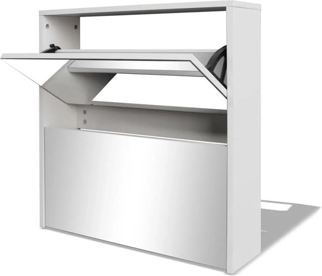 vidaXL Schuhschrank mit Spiegel in Weiß, Wandmontage, 2 Fächer, B/T/H: 63 x 17 x 67 cm - Bild 1