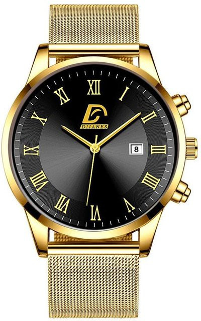 DIJANES Armbanduhr Edelstahl, Quarz, Schwarz/Gold, Herren - Bild 1