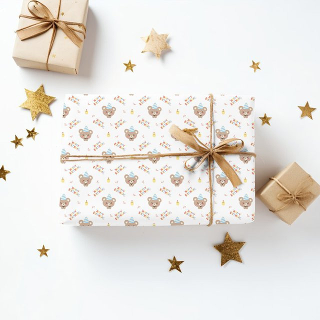 4 Stück Geschenkpapier mit niedlichem Bärenmuster in Weiß für Geburtstag und Valentinstag als Party DIY-Zubehör - Bild 1