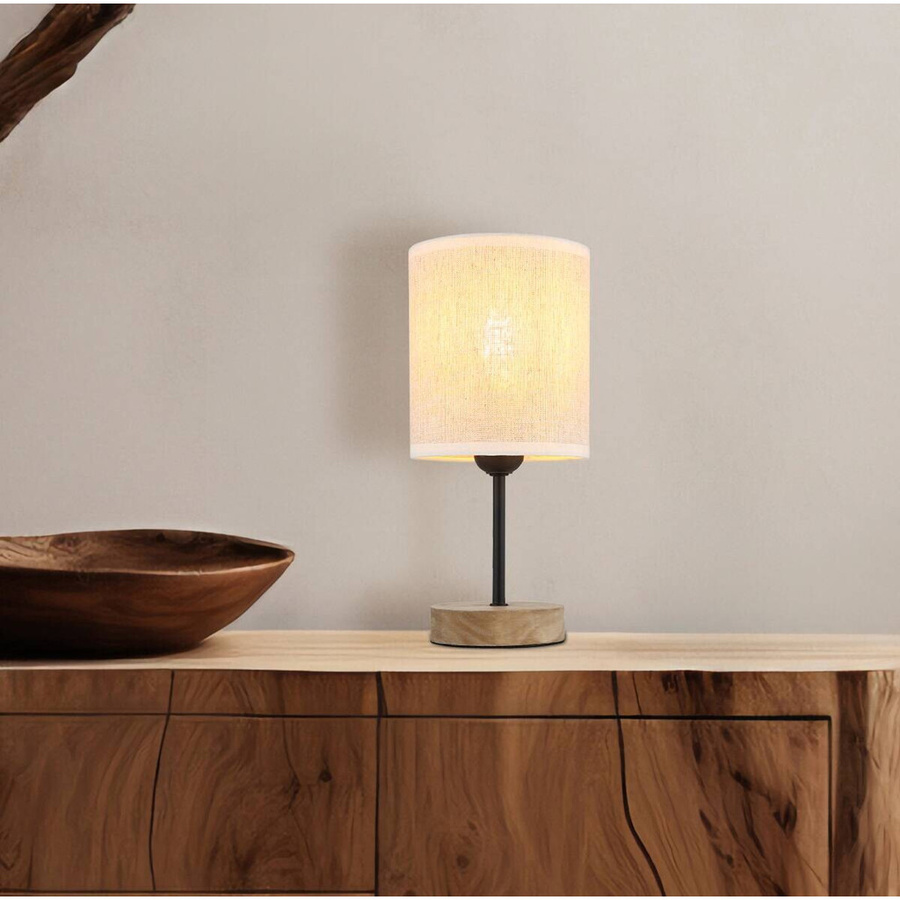 GLOBO Tischleuchte Jule im Industrial-Look aus Holz und Metall, Braun/Schwarz/Beige, Höhe: 29 cm, Durchmesser: 13 cm, E27 - Bild 3