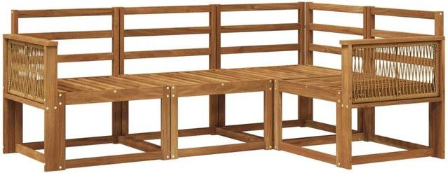 vidaXL Outdoor-Sofagarnitur aus Massivholz Akazie in L-Form, 4-teiliges Gartenmöbel-Set in Braun und Beige - Bild 1