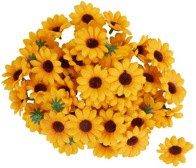 VBS Mini-Sonnenblumen Blüte aus Kunststoff in Gelb, 50 Stück, Durchmesser: 4 cm - Bild 1