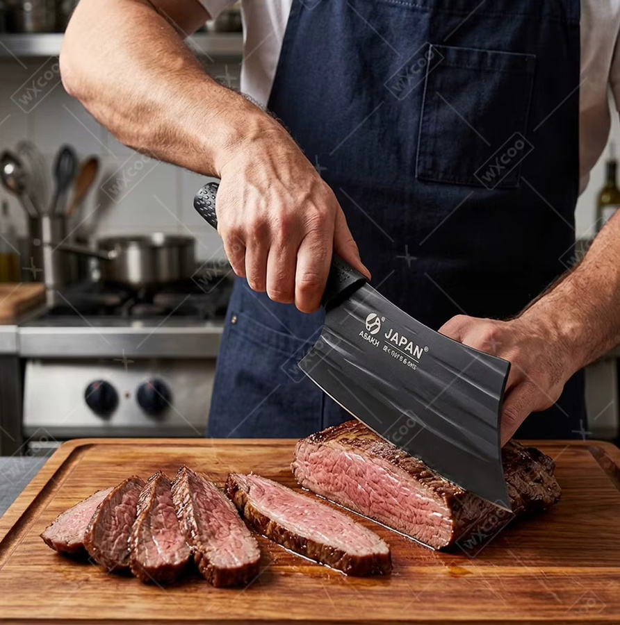 WXCOO Fleischbeil aus Edelstahl in Silber und Schwarz als professionelles Küchenmesser zum Schneiden von Fleisch, Gemüse und Obst - Bild 3