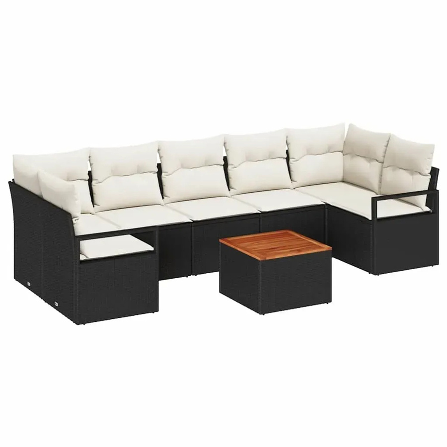 vidaXL Garten-Sofa-Set 8-tlg. aus Poly-Rattan mit Kissen in Schwarz und Beige, L-Form mit Eckelement, 3-Sitzer-Sofa und Couchtisch aus Metall für Terrasse und Garten - Bild 2