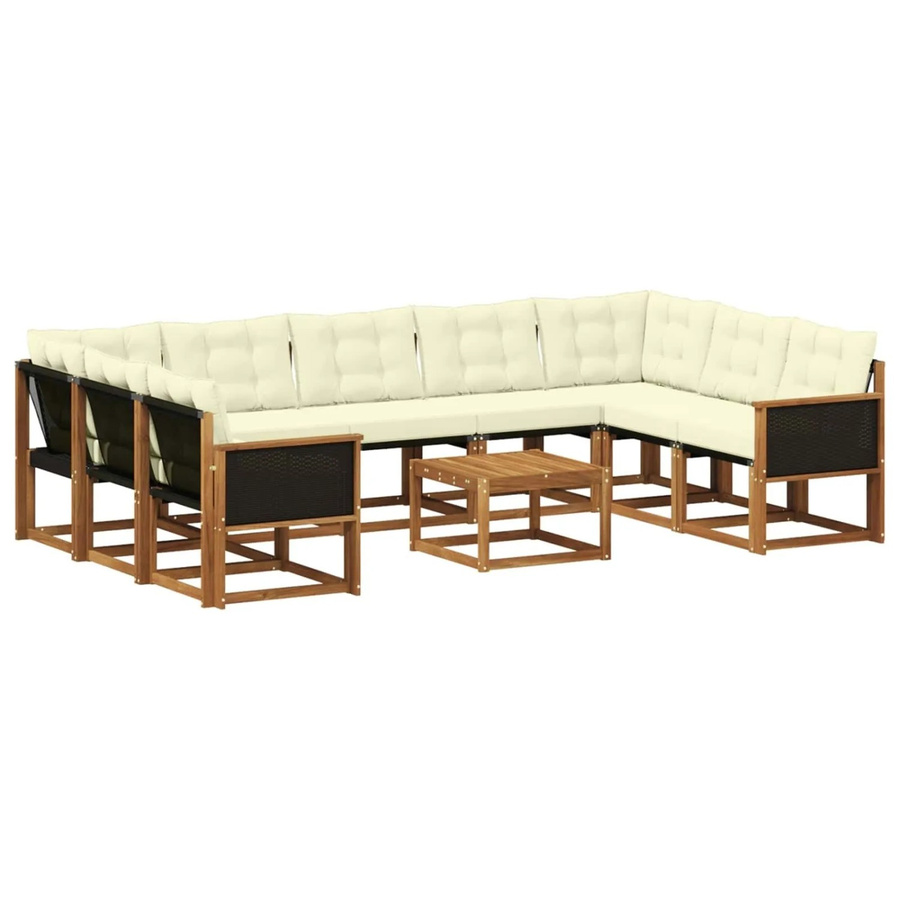 vidaXL Outdoor-Sofagarnitur L-Form aus Akazienholz mit 10 Kissen in Beige und Weiß - Bild 2