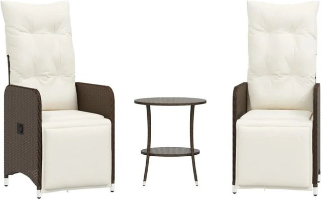 vidaXL Outdoor-Gartenmöbel Set aus 2 Lehnstühlen und Tisch in Braun aus Poly-Rattan und pulverbeschichtetem Stahl - Bild 1