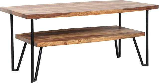 Couchtisch Wohnling aus Sheesham Massivholz und Eisen im Industrial-Style, Braun/Schwarz, B/H/T: 90 x 40 x 50 cm - Bild 1