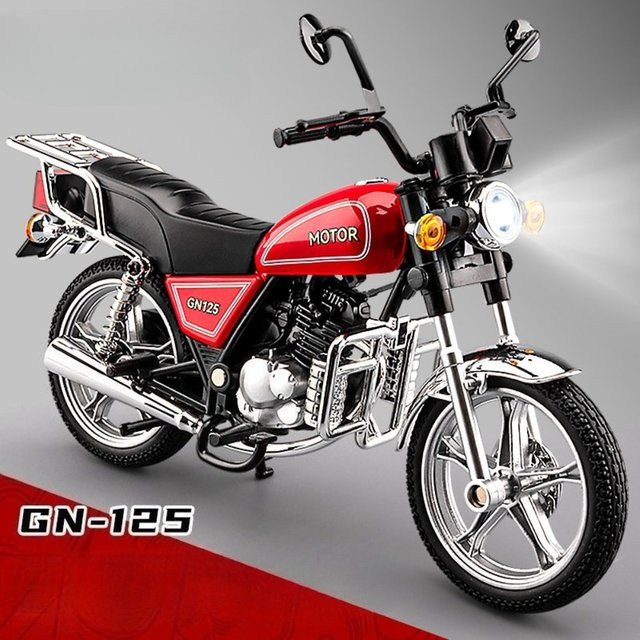 MAKEDA Suzuki GN125 R Nine T Retro Motorrad Modell, 1:12, Metall, Rot - Bild 1