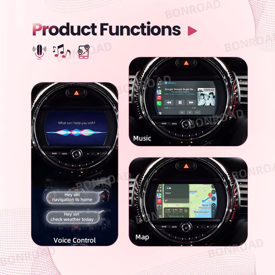 BONROAD Wireless CarPlay und Android Auto Interface Adapter Modul für BMW MINI Cooper F55 F56 F57 F54 F60 EVO mit GPS und Bluetooth in Schwarz - Bild 4