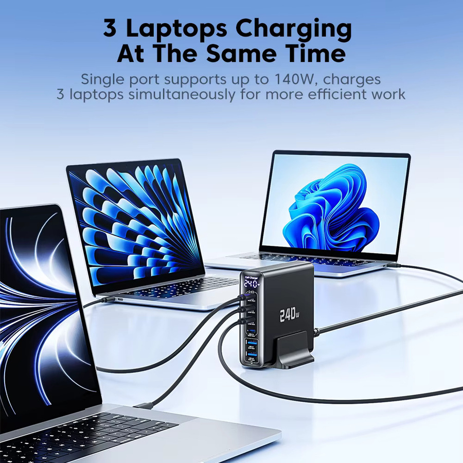 Toocki 240W Desktop GaN Ladegerät in Schwarz mit USB-C, PPS, PD3.1 und QC4.0 Schnellladegerät für Laptop, Tablet, iPhone, Samsung und Xiaomi - Bild 3