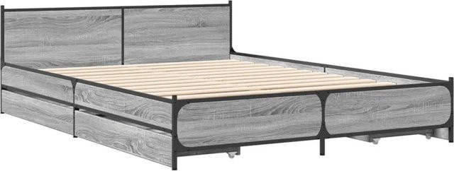 vidaXL Bettgestell mit Schubladen in Grau Sonoma aus Holzwerkstoff und Stahl, B/T/H: 138 x 193 x 56,5 cm - Bild 1