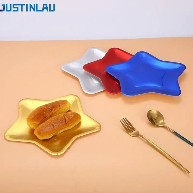 JUSTINLAU 10er Set Einweg-Kuchenpappteller in Sternform, Silber - Bild 1