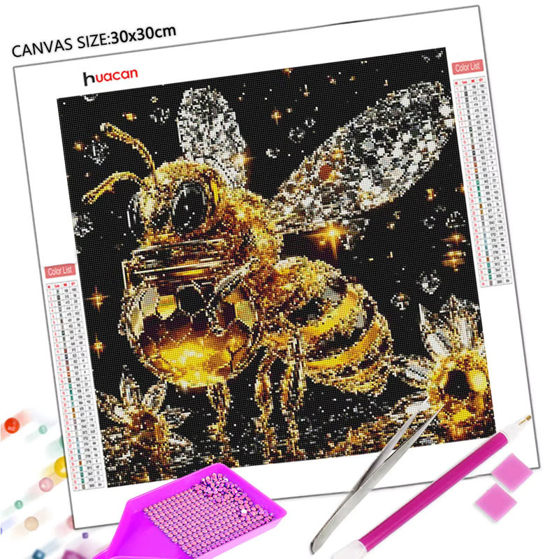 Huacan Diamantmalerei Kristall-Biene als Wandbild mit Gold-Akzenten - Bild 2