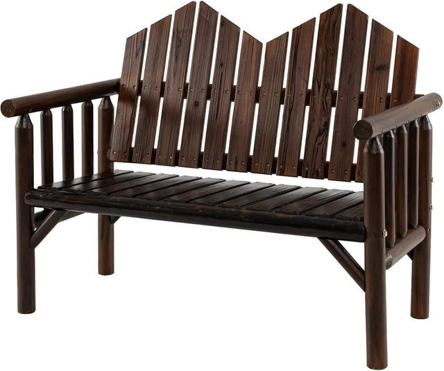 Costway Gartenbank aus Holz als 2-Sitzer mit Armlehnen in Braun, wetterfest und rustikal - Bild 1