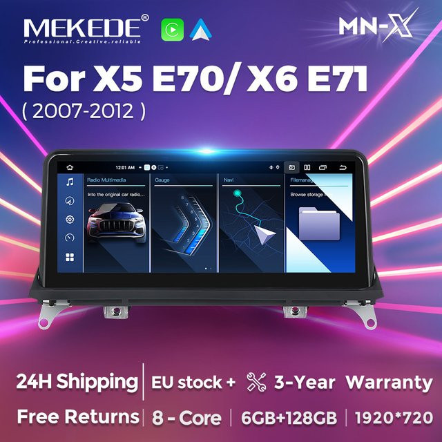 MEKEDE Smart-System Autoradio mit 10,25 Zoll Touchscreen für BMW X5 E70 X6 E71 CCC CIC, Wireless CarPlay, Android Auto, GPS-Navigation, Bluetooth, 4G LTE und FM Stereo in Schwarz - Bild 1