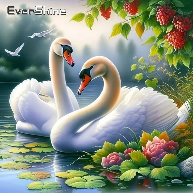 EverShine DIY Schwan-Diamantmalerei mit Blumen-Mosaik und Strass-Stickerei in Multicolour, B/H: 20 x 20 cm - Bild 1