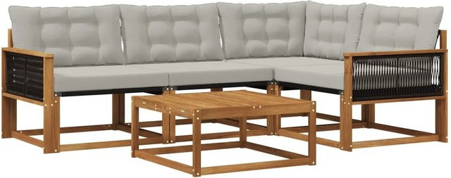 vidaXL Outdoor-Sofagarnitur L-Form aus Akazienholz mit Textilene und Kissen in Grau und Natur - Bild 1