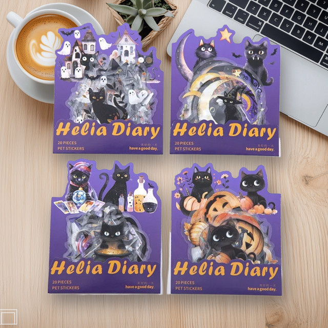 Heliya's Little Diary Series PET-Aufkleber mit Katzenmotiv, 20 Stück pro Packung, 4 Stile, Mehrfarbig - Bild 1