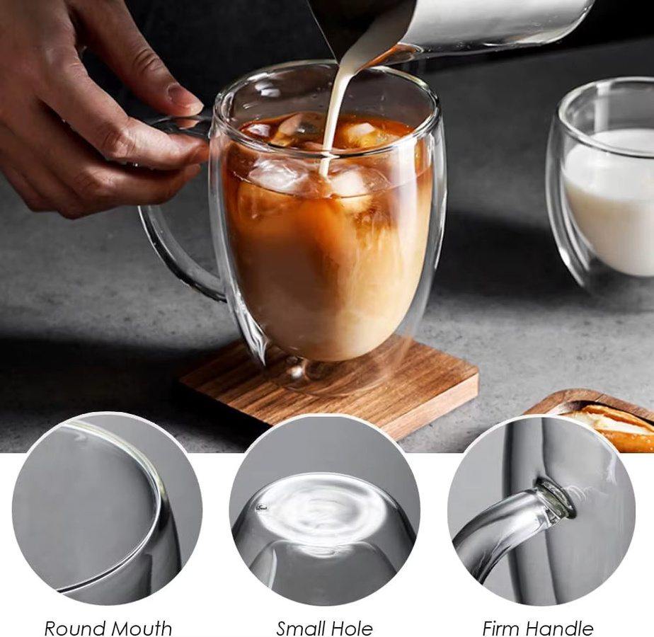 LOULONG Doppelwandige Kaffeetassen aus Glas, 2er Set, Transparent, 355 ml für Espresso, Cappuccino, Latte und Tee - Bild 4