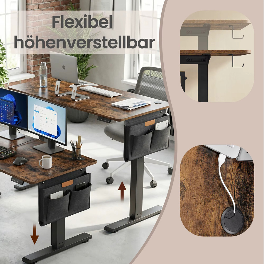 SONGMICS Höhenverstellbarer Schreibtisch in Braun mit elektrischem Motor und Memory-Funktion, Breite: 160 cm, Tiefe: 70 cm - Bild 4