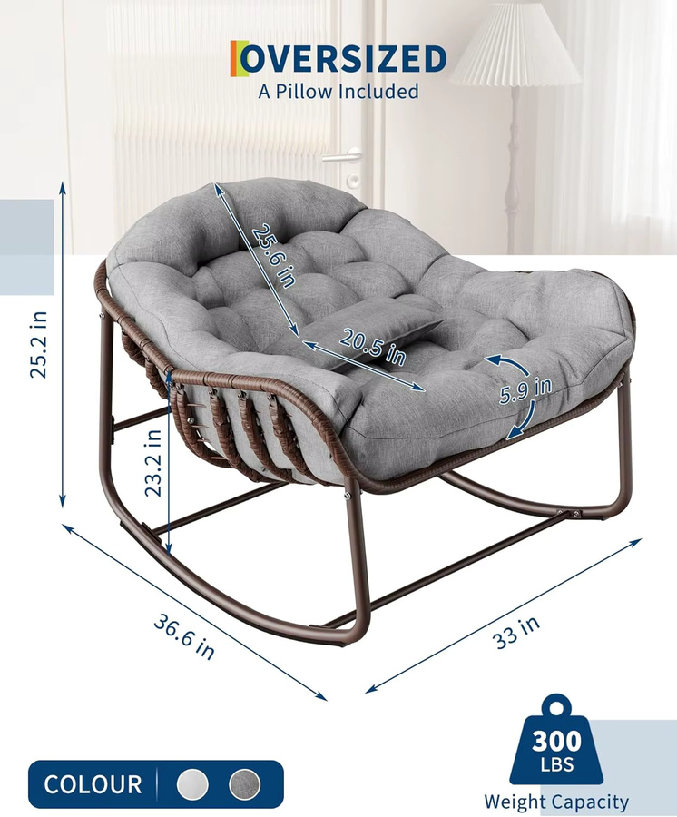 HiMISS Rattan-Schaukelstuhl als moderner Übergroßer Lounge-Eierstuhl aus Polyrattan mit Polsterung in Weiß und Grau - Bild 5