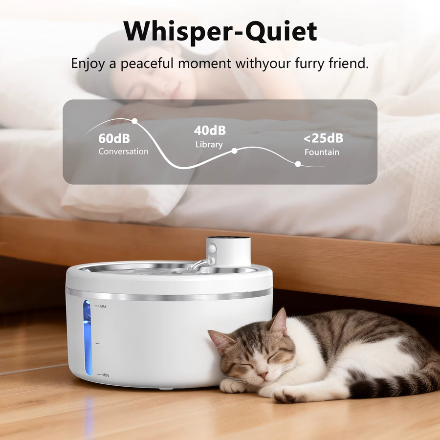 LABEKA Automatischer Katzen-Trinkbrunnen in Weiß mit Edelstahl-Tablett, Smart-Sensor und 2,5 l Fassungsvermögen - Bild 4