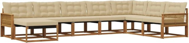vidaXL Outdoor-Sofagarnitur aus Akazienholz in U-Form mit 8 Teilen, Farbe Braun und Beige - Bild 1