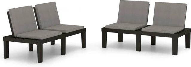 furnicato Gartenbänke Set aus Kunststoff mit Kissen, 2 Stück, Grau/Anthrazit, B/T/H: 130 x 65 x 70 cm - Bild 1