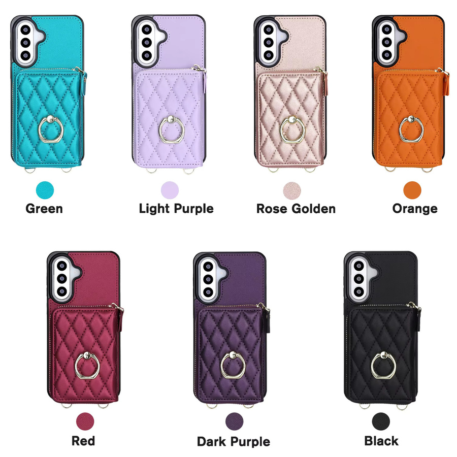 Crossbody Lanyard Kartenetui mit Reißverschluss und Lederhülle für Samsung Galaxy S26 Ultra S25 S24 S23 S22 A06 A36 mit Standfunktion in Purple und Orange - Bild 6
