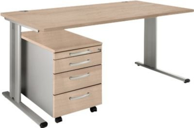 Schäfer Shop Pure Büromöbel-Set PLANOVA BASIC in Eiche und Weißalu bestehend aus Schreibtisch mit Kabelkanal und Rollcontainer mit Breite: 160 cm - Bild 1