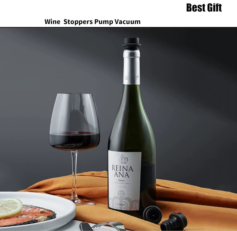 Weinsparpumpe mit 4 Vakuumstopfen in Schwarz aus Kunststoff zur Aufbewahrung von Wein - Bild 6