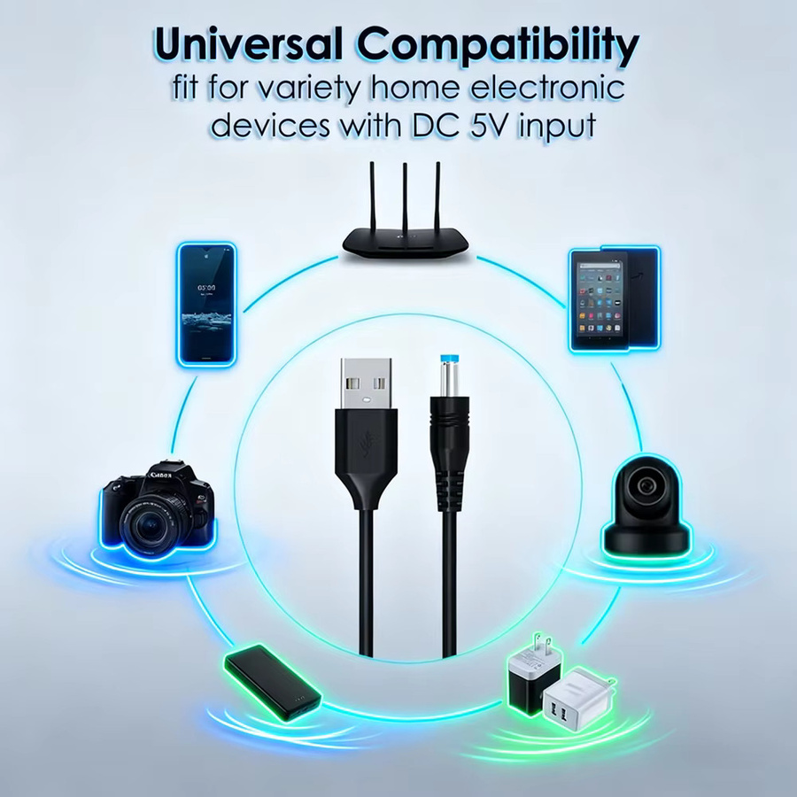 OBHO USB auf DC Ladekabel Schwarz mit 13 DC-Steckeradaptern, 1,5 m Länge, 5 V, 5,5 x 2,1 mm Klinke für Telefon, BT-Lautsprecher und Router - Bild 2