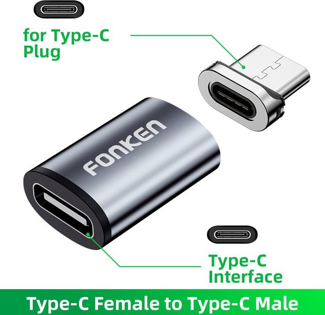 FONKEN Magnetischer USB-C auf Micro-USB Konverter Adapter Set, Grau - Bild 1