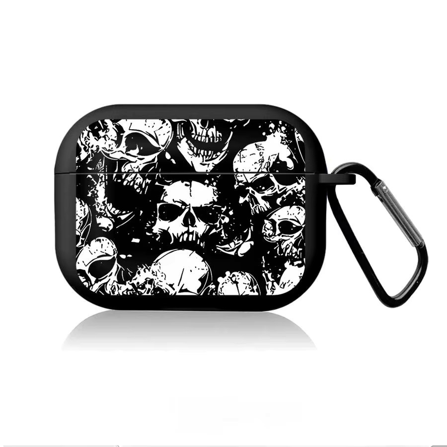 Schutzhülle für Apple AirPods in Schwarz mit Totenkopfmuster - Bild 2