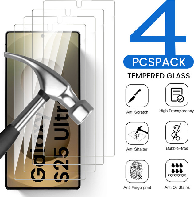 4er-Set Schutzglas für Samsung Galaxy S25, S25 Ultra Plus und S24 5G, transparent, HD Displayschutzfolie mit 9H Härtegrad - Bild 1